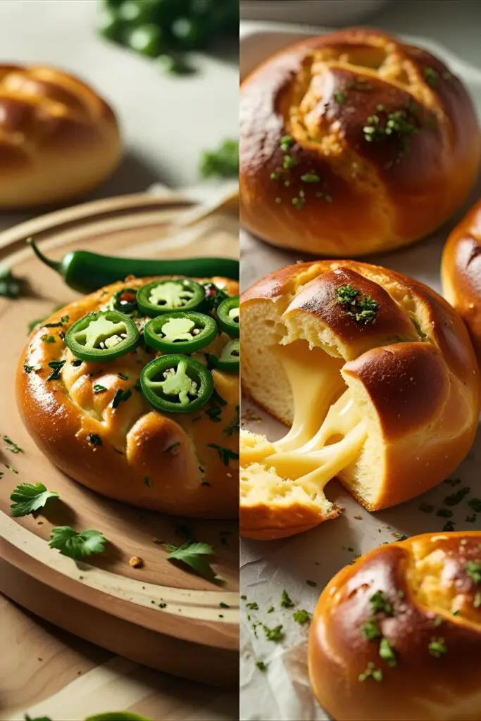 A cheesy Brazilian pão de queijo torn open to show gooey center, resting on a cozy napkin.