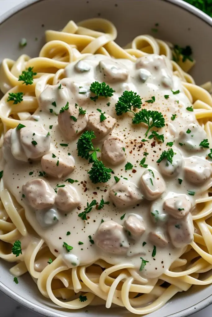 Ground beef stroganoff serving over rice
