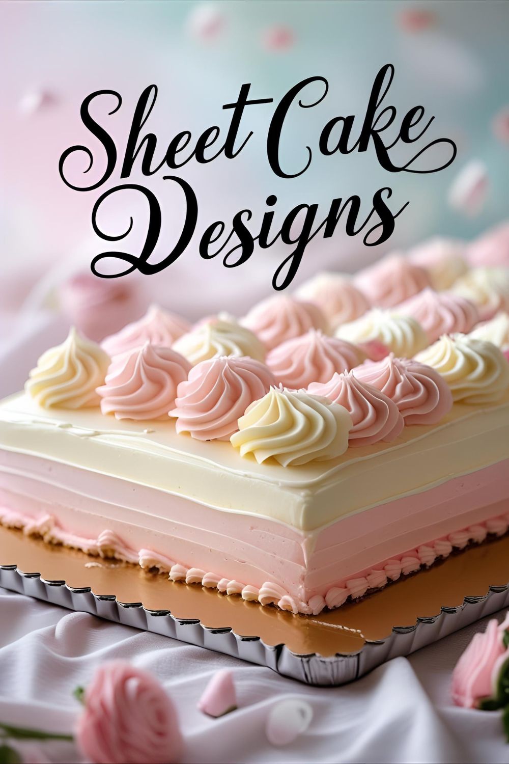 Pastel swirl sheet cake with rosettes and sprinkles