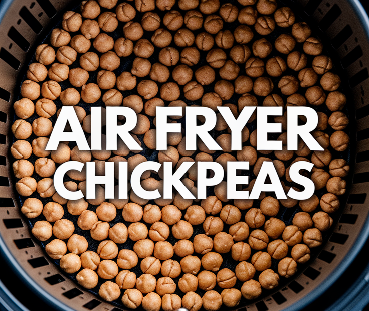 Spiced golden chickpeas spilling out of air fryer basket