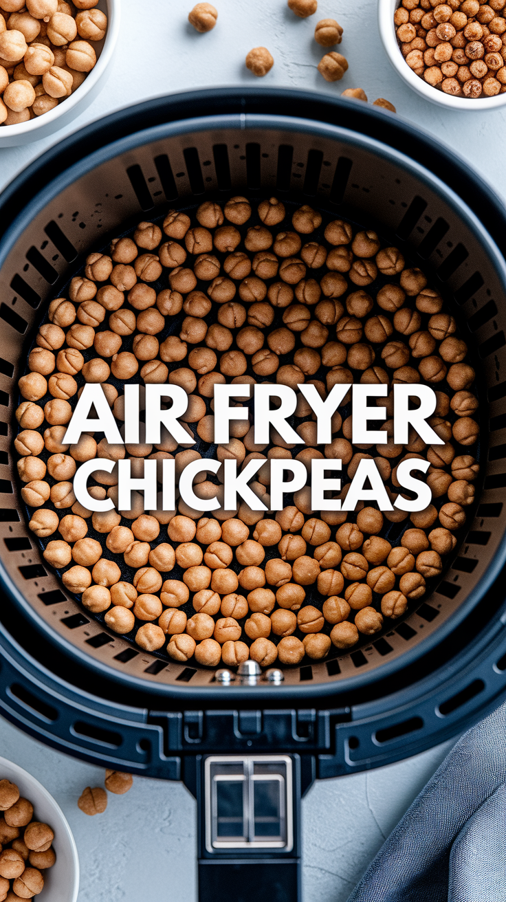Spiced golden chickpeas spilling out of air fryer basket