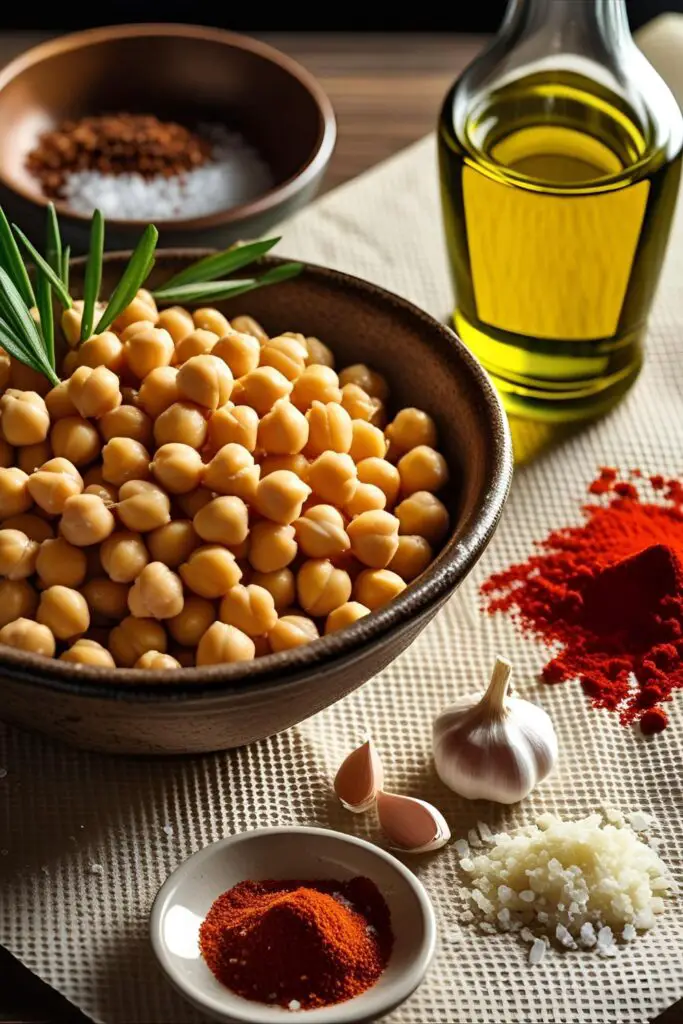 Close-up garlic paprika chickpeas in bowl