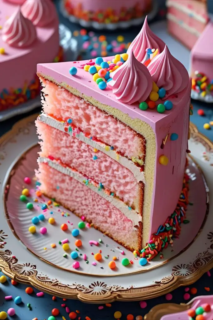 Elegant pink birthday cake topped with buttercream swirls