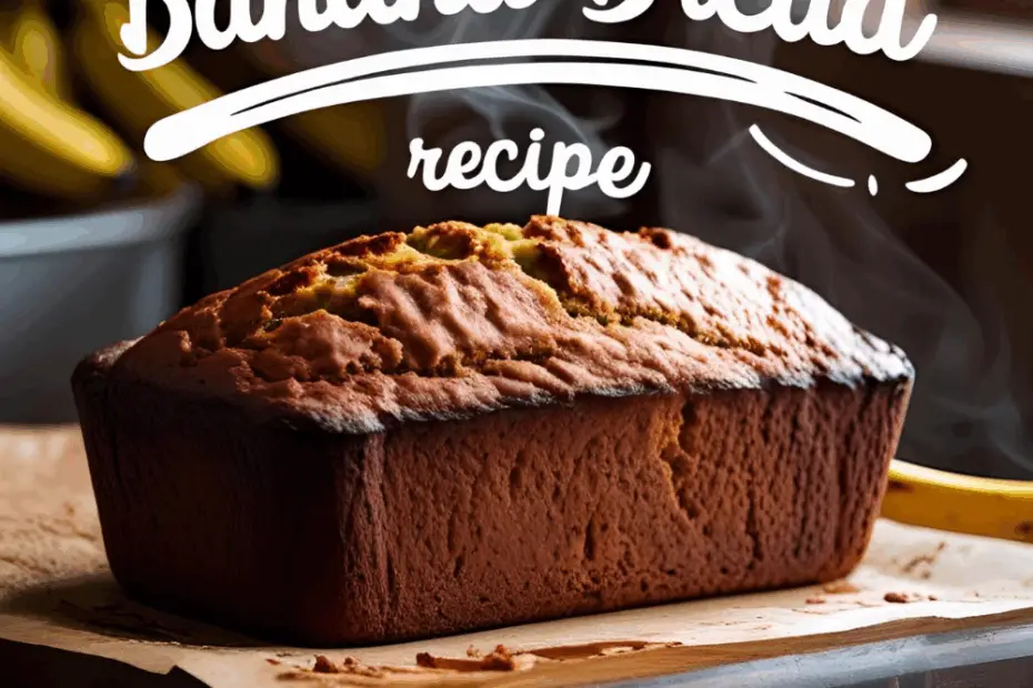 Moist banana bread loaf with chocolate chips and walnuts on a wooden board