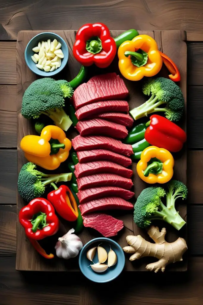  High-protein beef stir fry on white plate