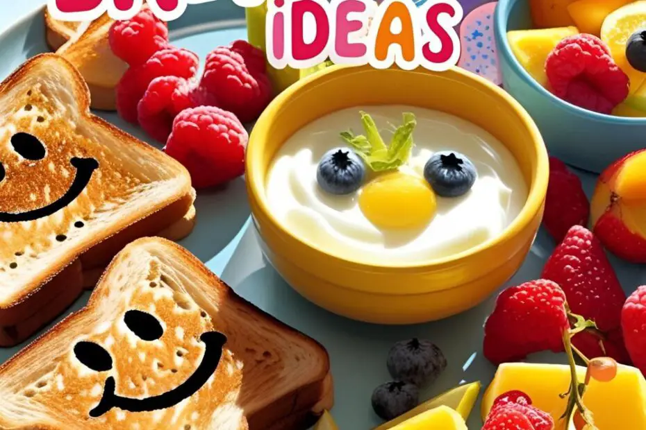 Easy fun breakfast ideas for kids including toast, fruit, yogurt and eggs