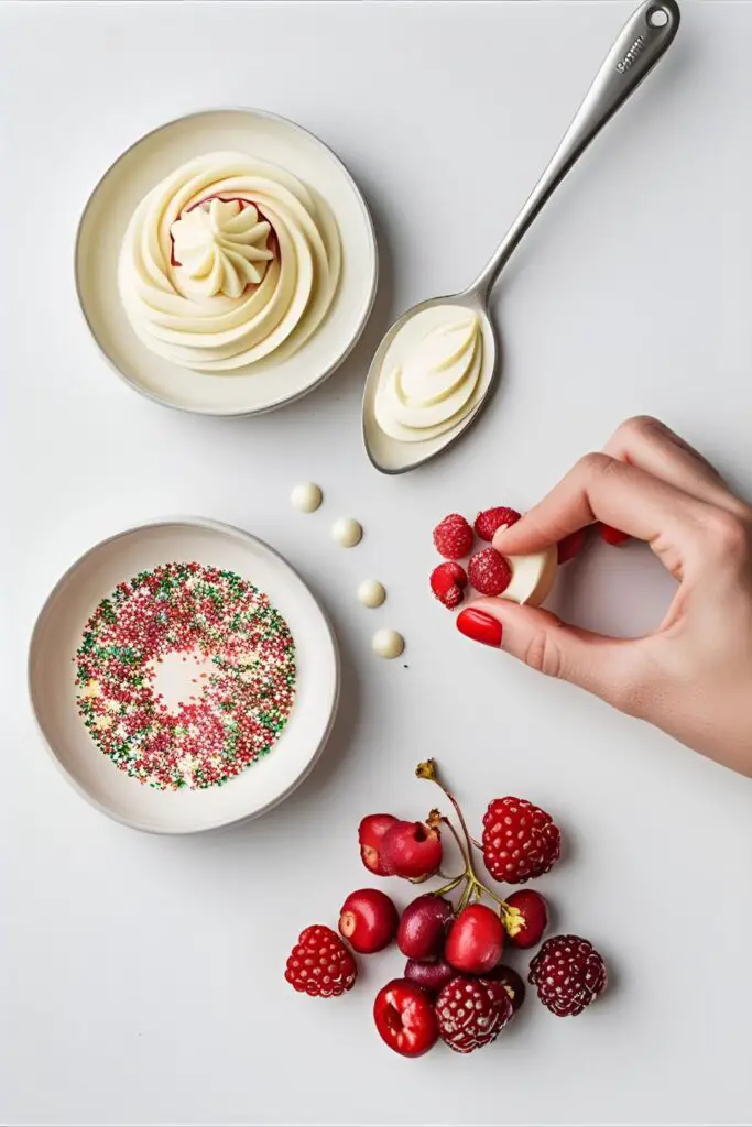 A collage showcasing three simple cake design techniques: textured frosting, a sprinkle ombre, and decorating with fresh fruit.