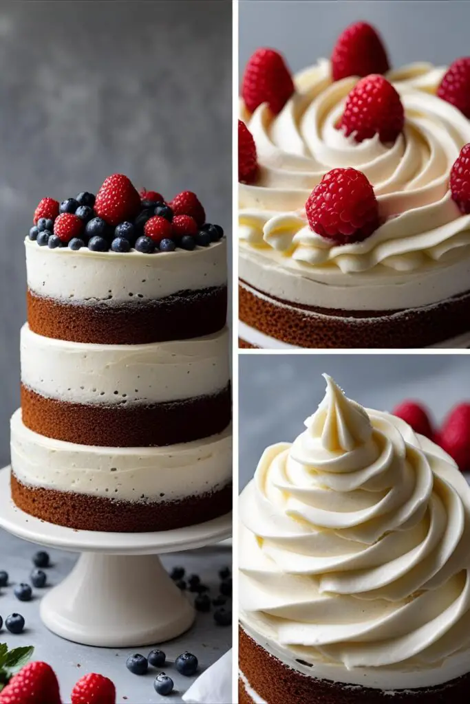 Piped cream cheese frosting with berry garnish on cake Kirsten inning
Enjoy baking and making memories!