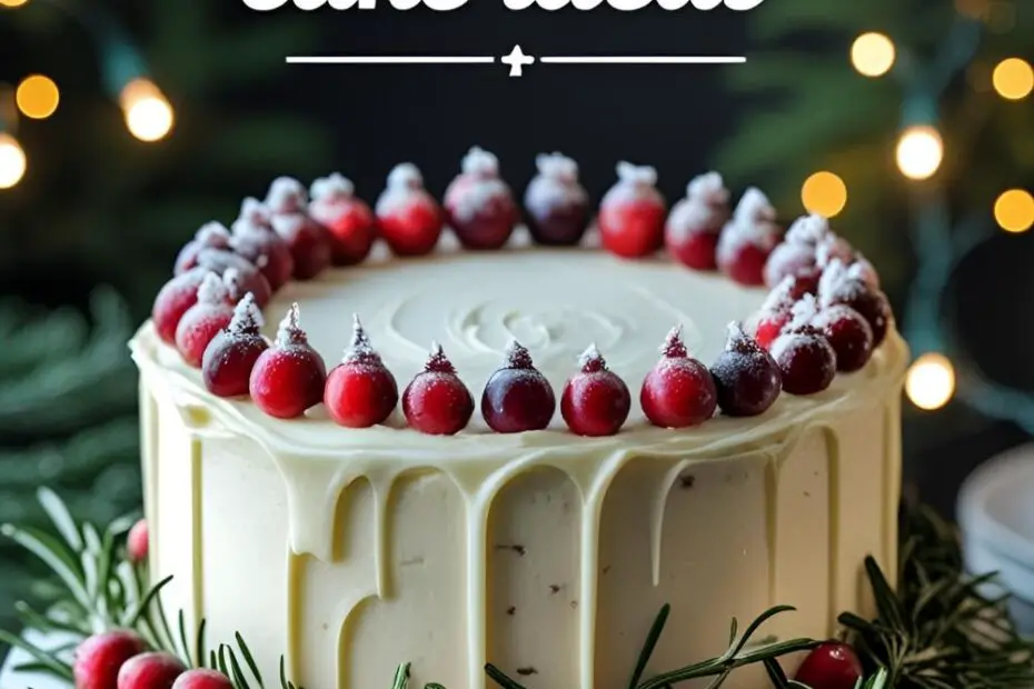 Spiced fruit Christmas cake with buttercream and festive cranberry decoration