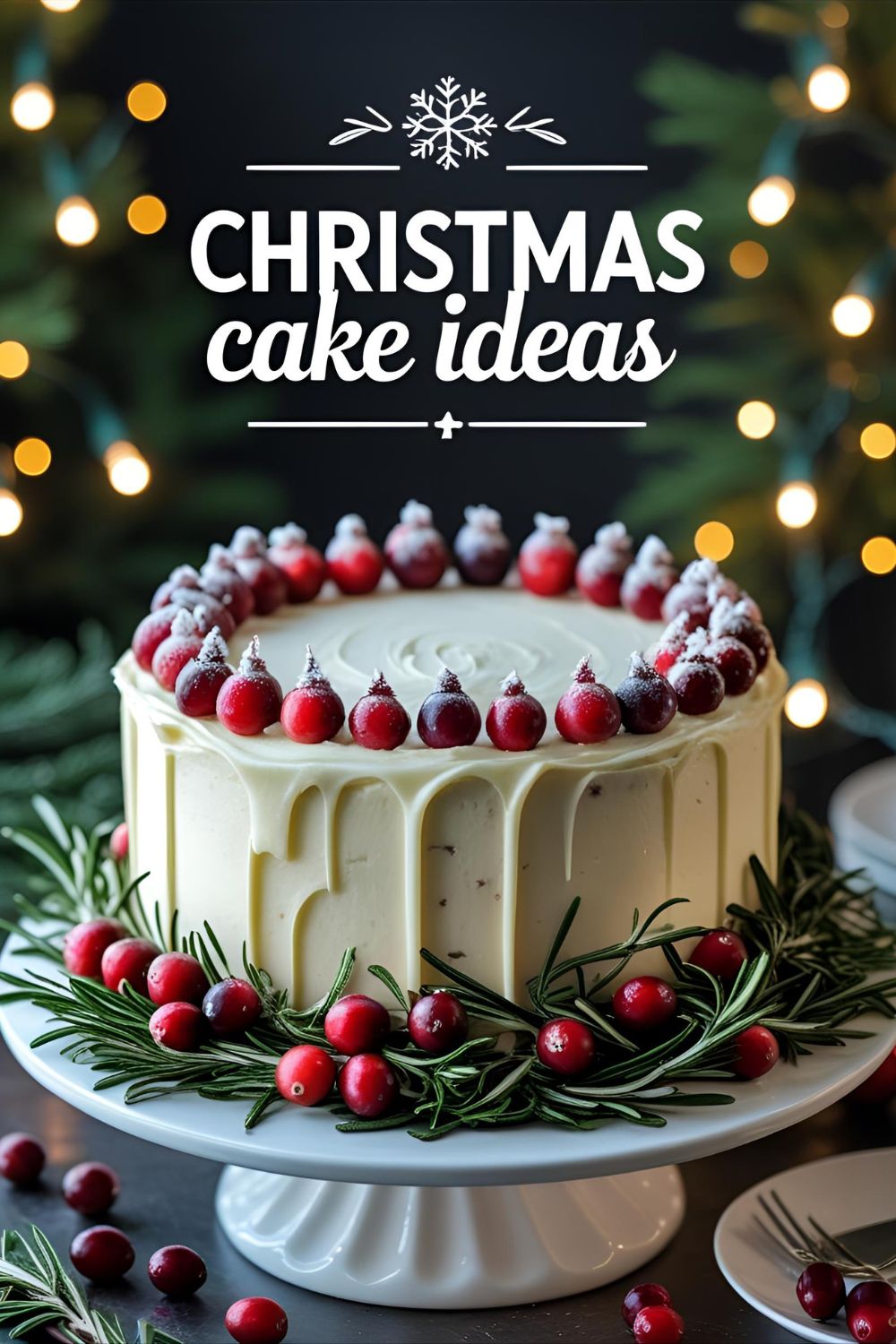 Spiced fruit Christmas cake with buttercream and festive cranberry decoration