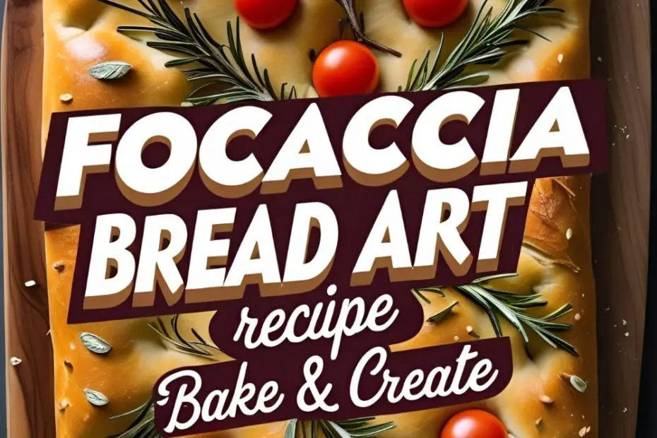 Beautiful focaccia loaf decorated with rosemary leaves and cherry tomatoes on wooden board.