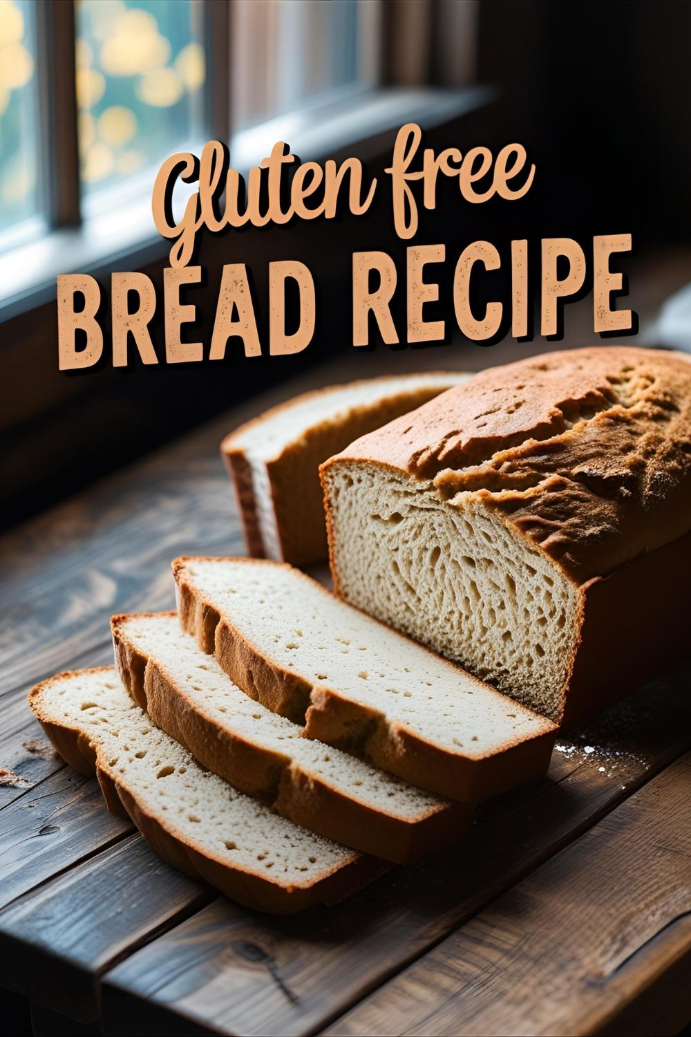 Soft slice of gluten free bread on rustic board