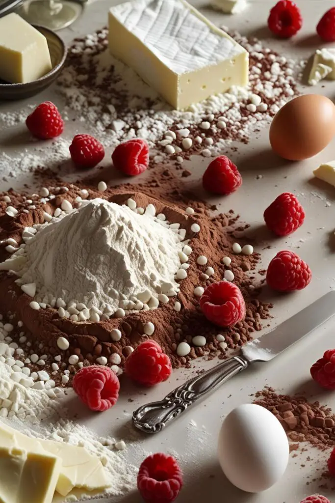  Close-up slice of chocolate birthday cake with champagne frosting and raspberries