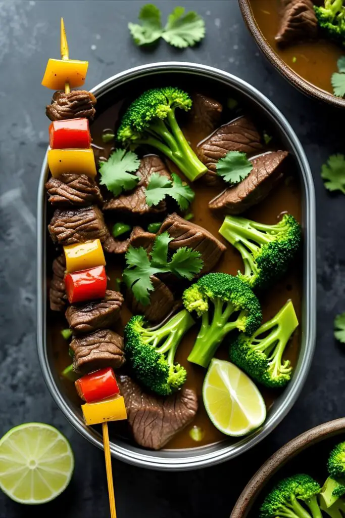 Hearty ground beef meal prep bowl with rice, peppers, and broccoli
