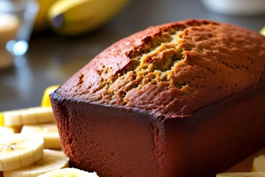 Sliced healthy banana bread loaf with blueberries and walnuts