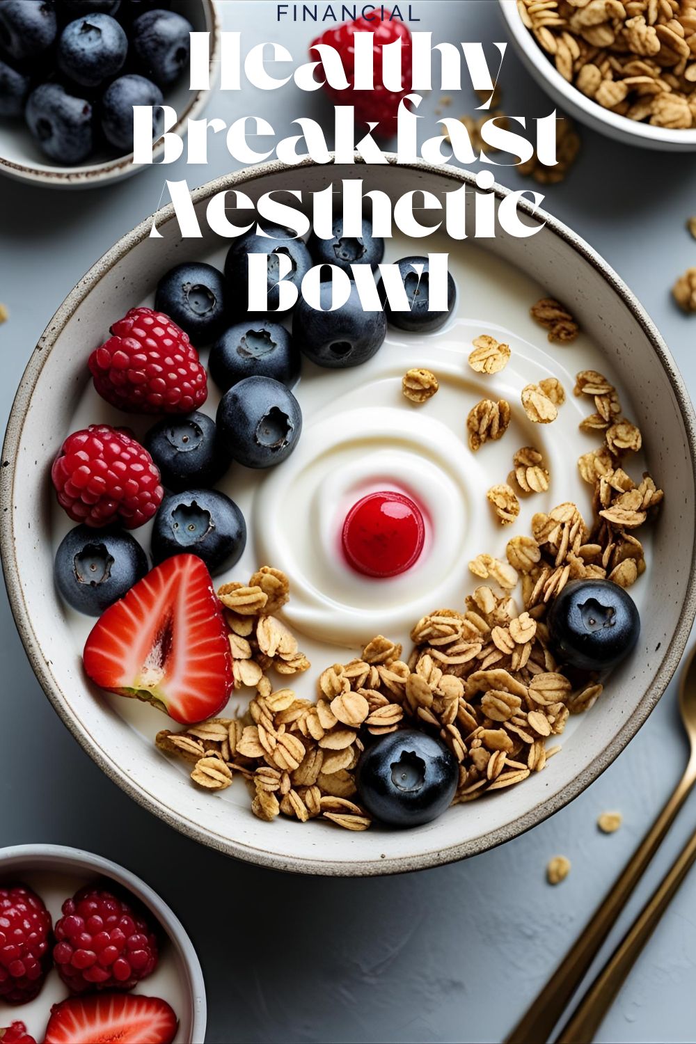 Colorful yogurt bowl with berries, granola, and chia seeds