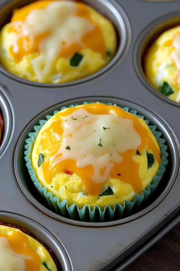 Top-down shot of egg muffins with herbs and veggies