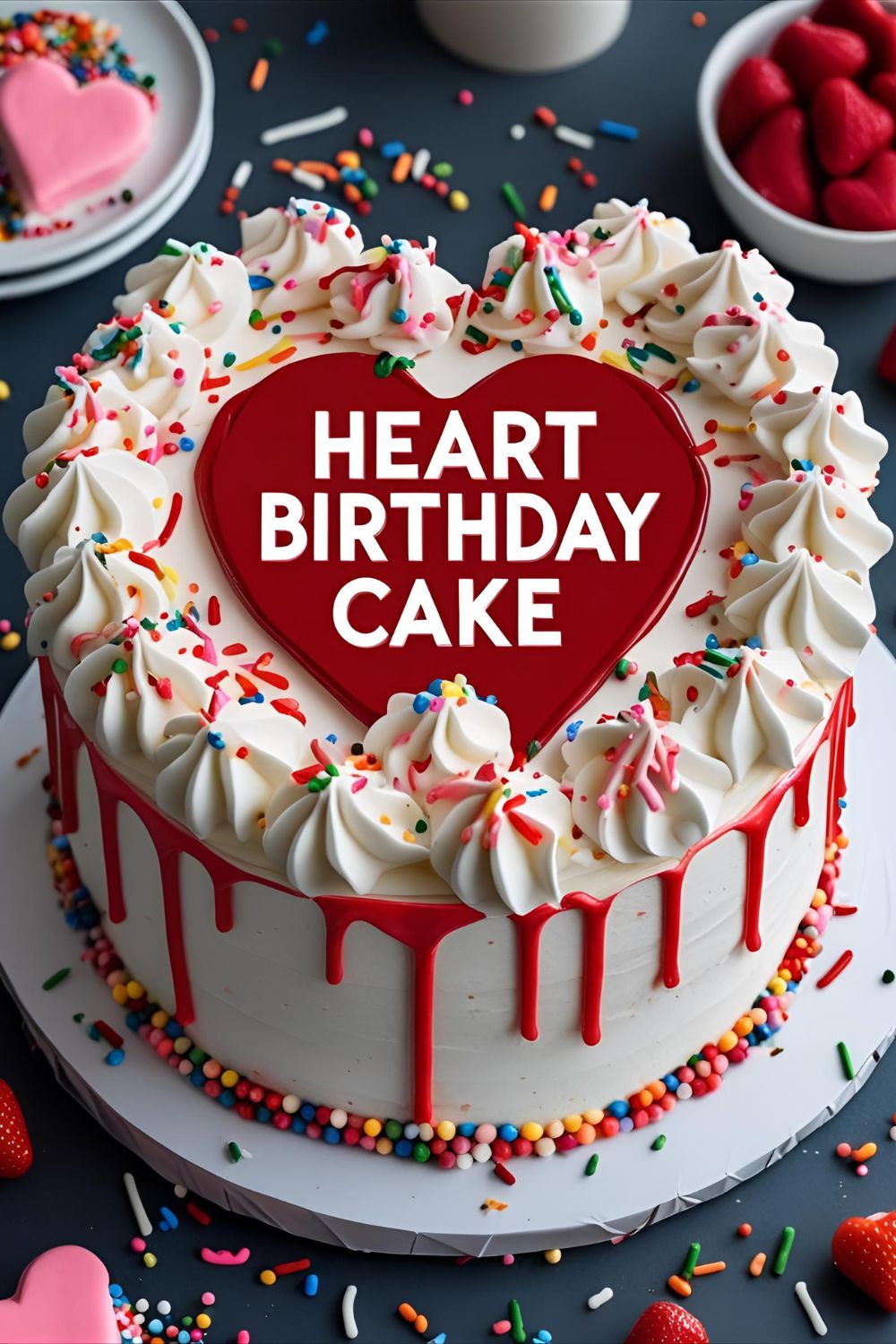 Heart-shaped swirl cake with cream cheese frosting and piped edges
