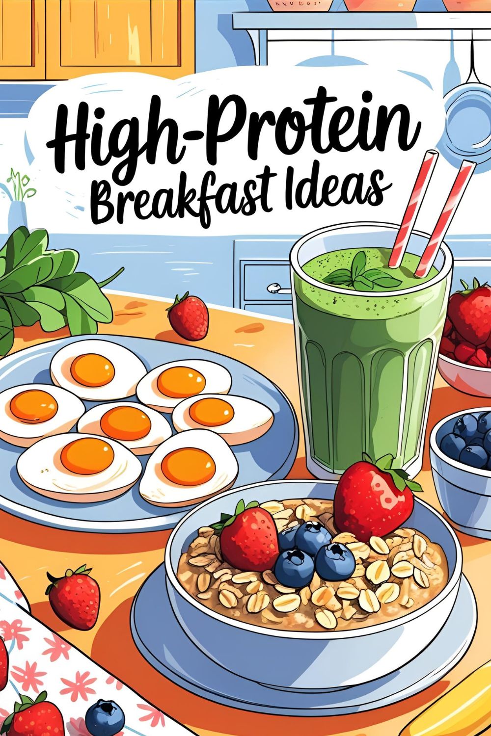 High protein breakfast ideas including egg muffins and smoothie
