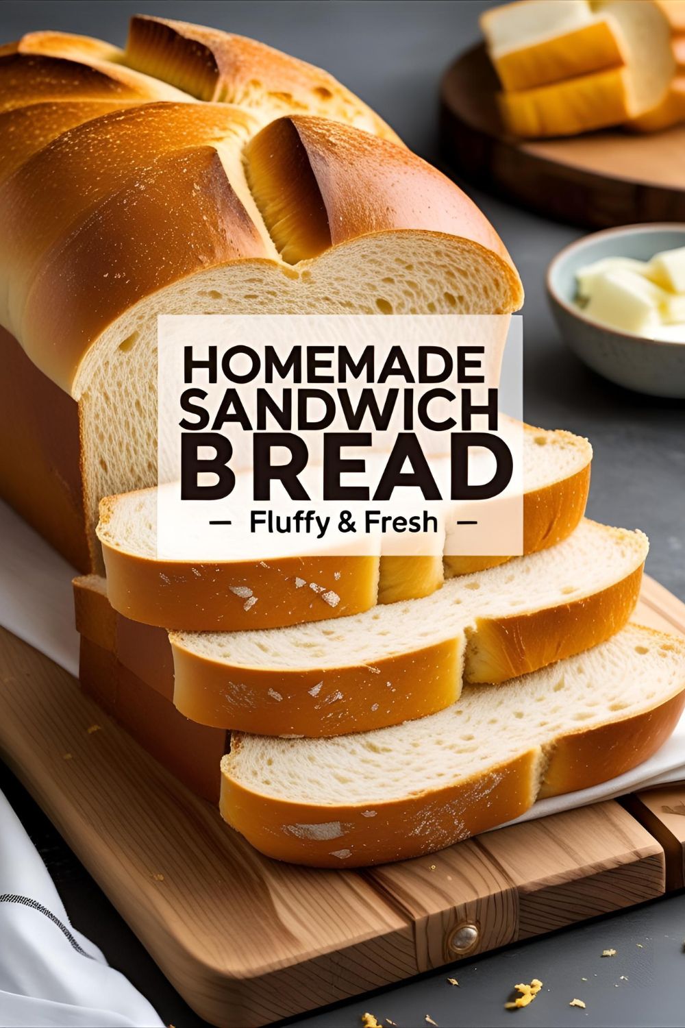 Soft homemade sandwich bread sliced, showing fluffy interior.