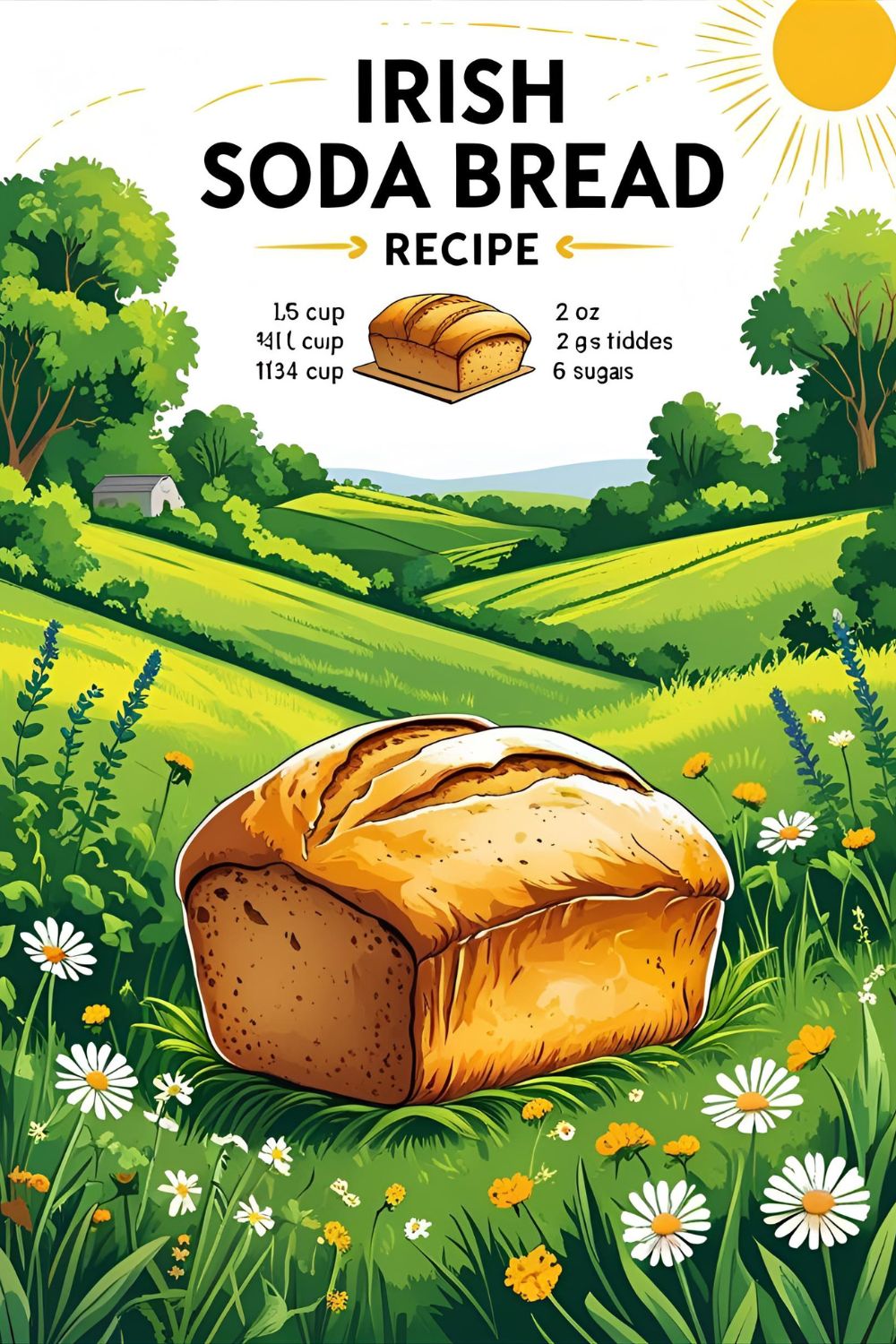 Rustic Irish soda bread loaf sliced on wooden board