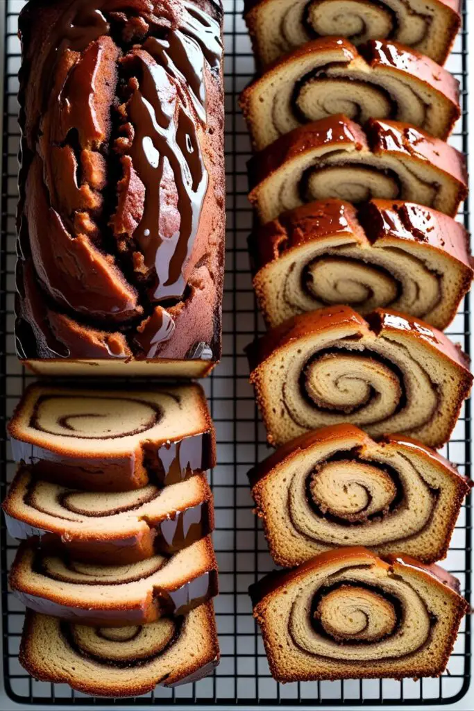 Rustic-style cinnamon swirl loaf with slices next to it.