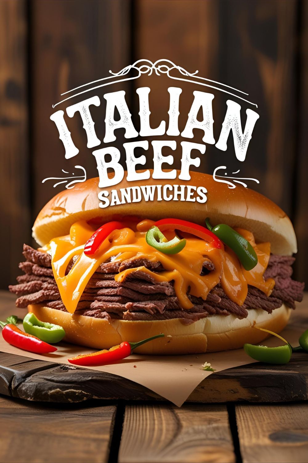 Close-up of Italian beef sandwich with melted cheese and peppers drippings