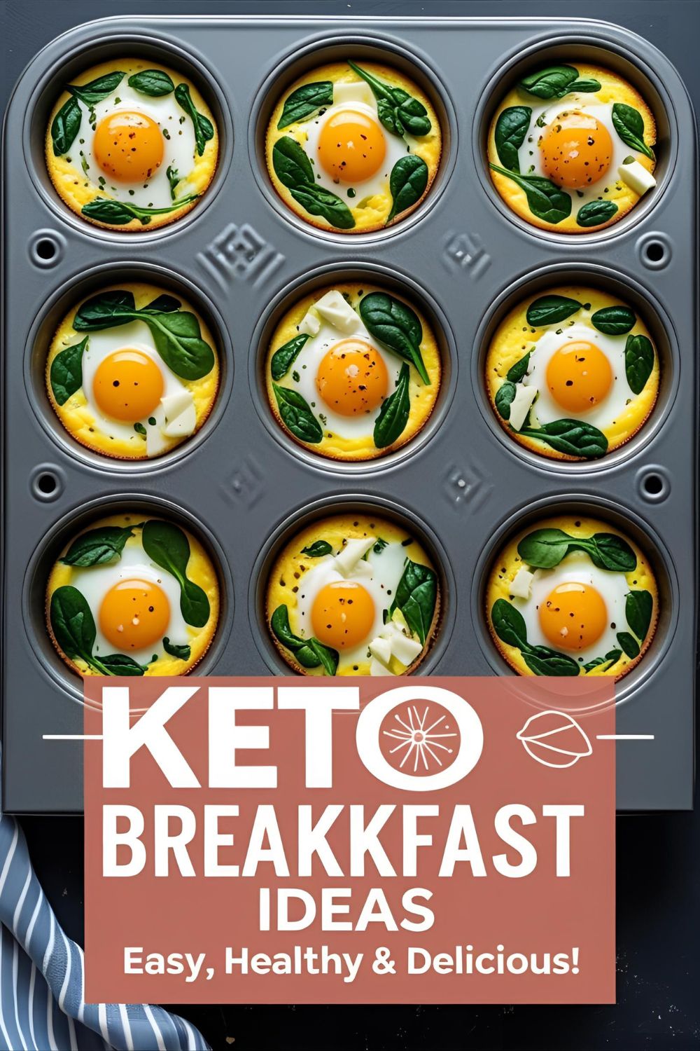 Spinach feta egg muffins in a muffin tin with melted cheese and spinach bits