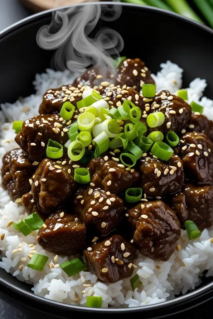 Colorful bowl of Korean ground beef with sesame seeds and green onions