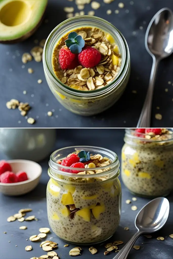 Close-up of a layered breakfast jar with yogurt, berries, granola, styled for meal prep.