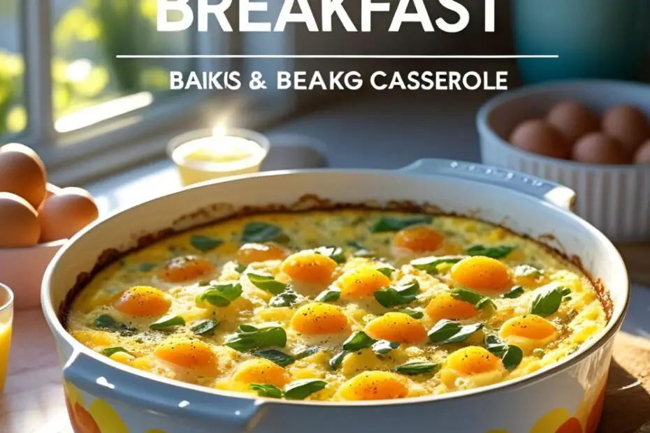 Golden-baked egg casserole squares in a baking dish.