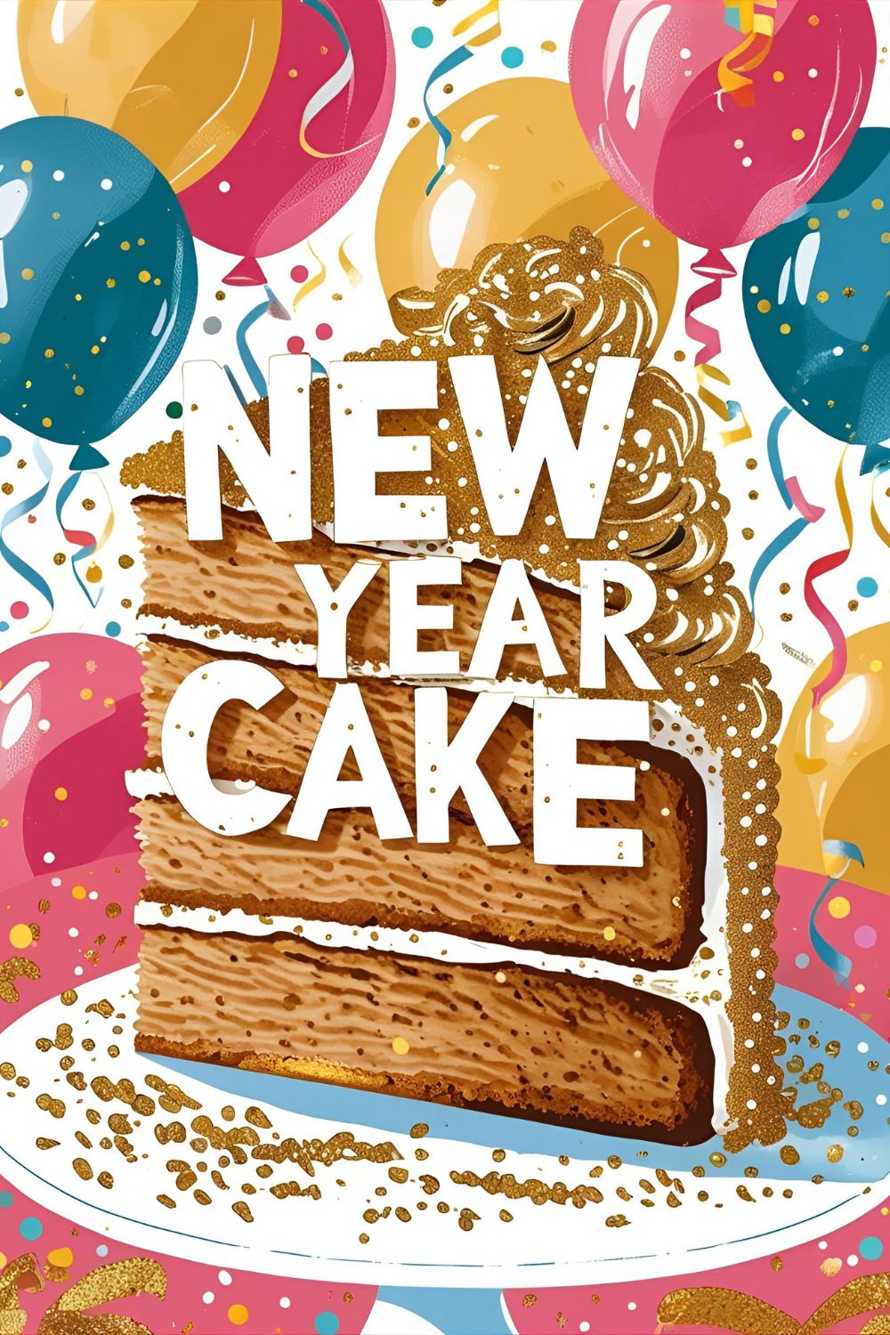 Vanilla Champagne Layer Cake with Gold Sprinkles for Countdown