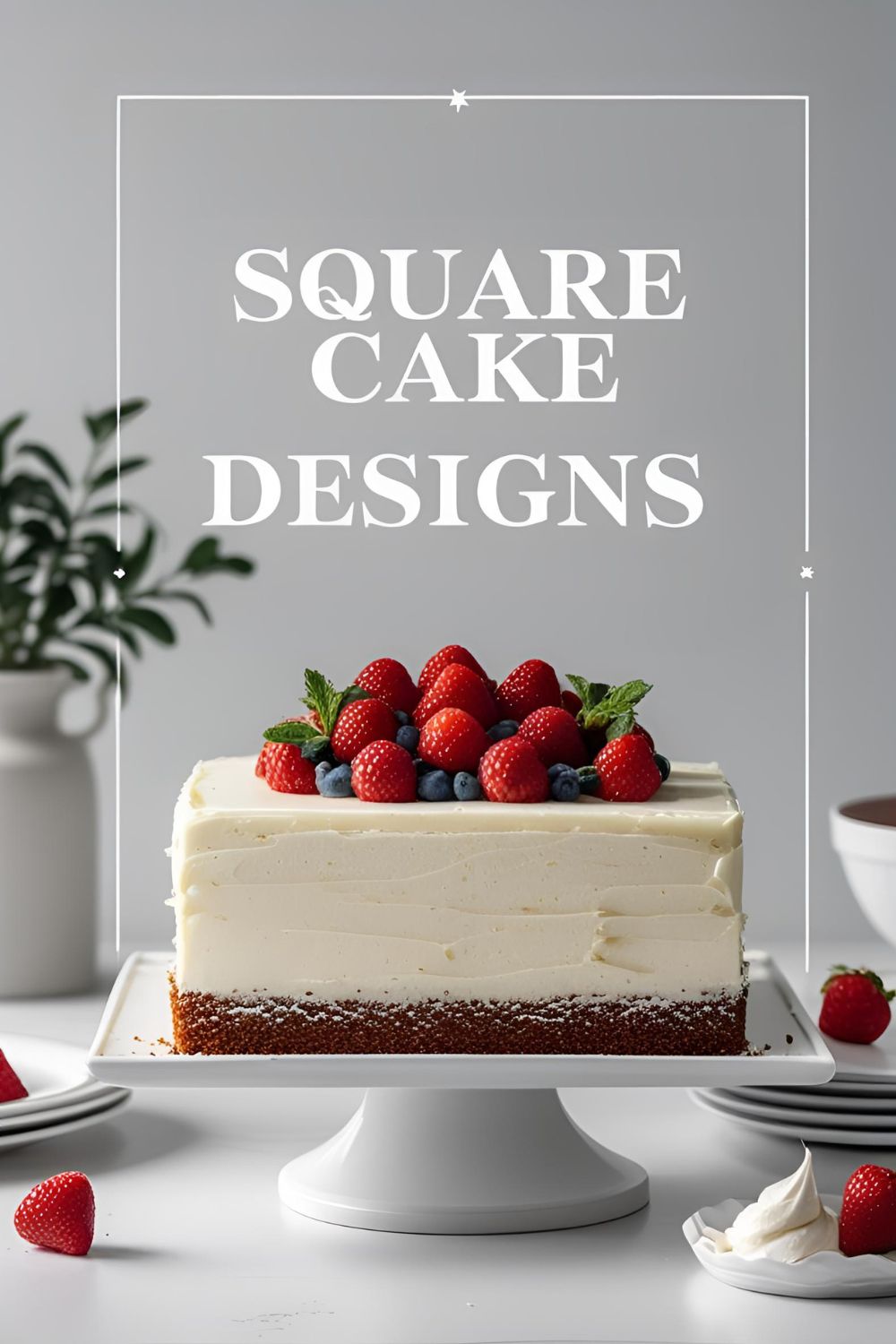Perfectly frosted square cake with sharp edges and decorative border