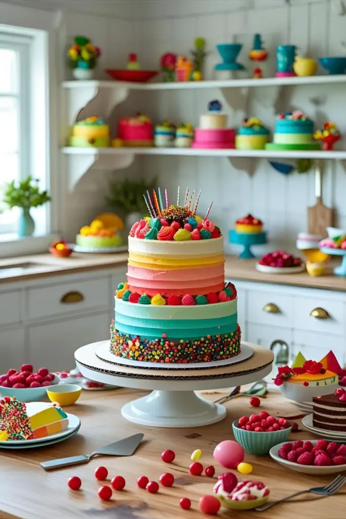 Fluffy pink birthday cake with buttercream swirl