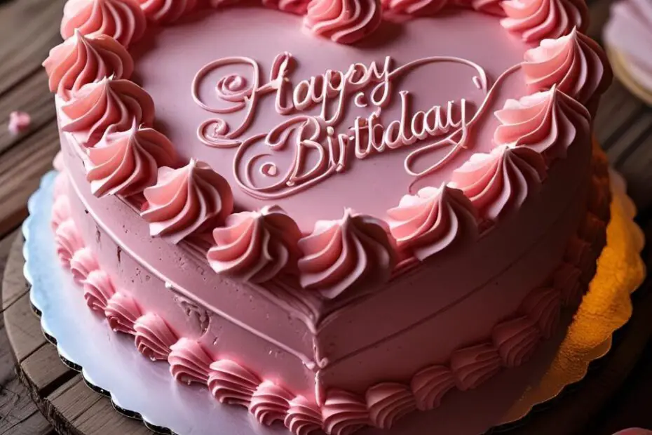 Pink Heart Cake with Frosting and Toppers