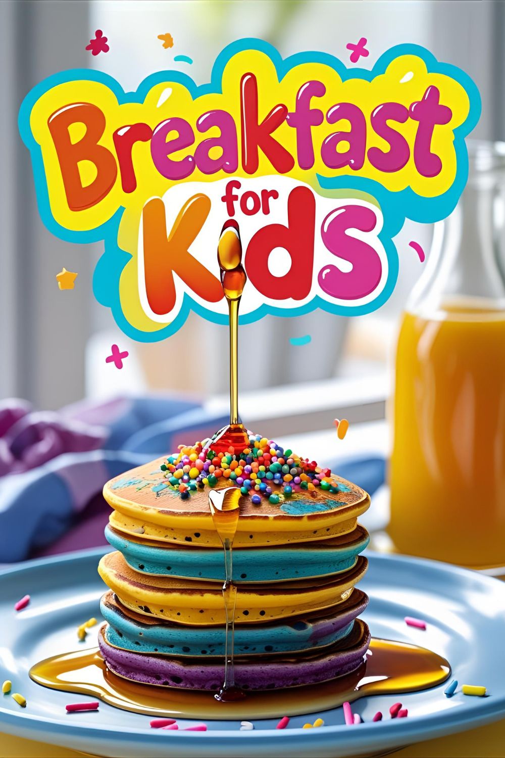 Colorful mini pancake rainbow stack on a plate