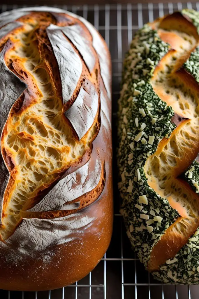 Close-up of same day sourdough slice on cutting board.