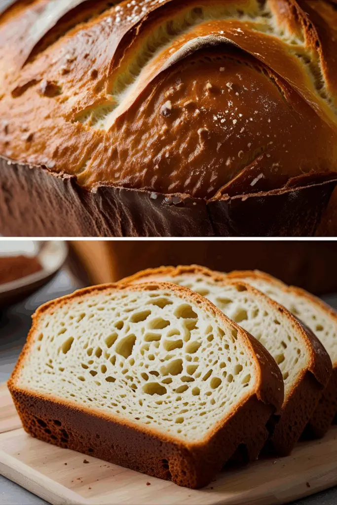 Golden sourdough loaf in Dutch oven with crisp crust