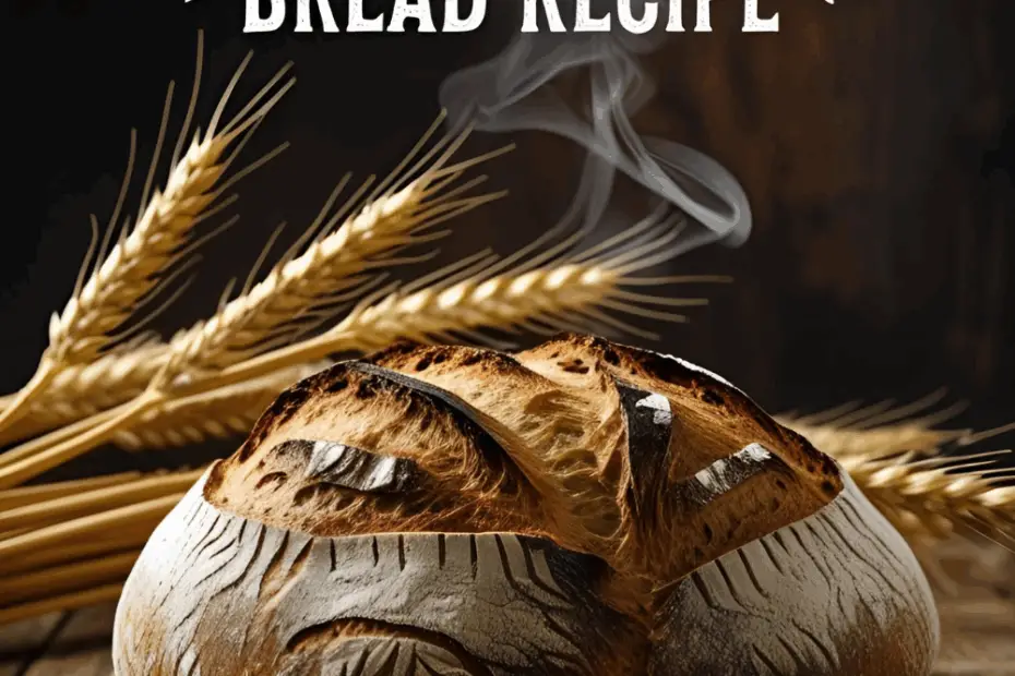 Crusty sourdough loaf with sliced airy crumb on wooden board