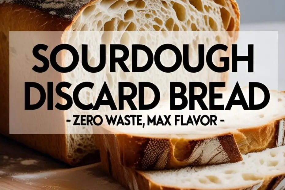 Sliced sourdough discard bread showing golden crust and airy crumb.