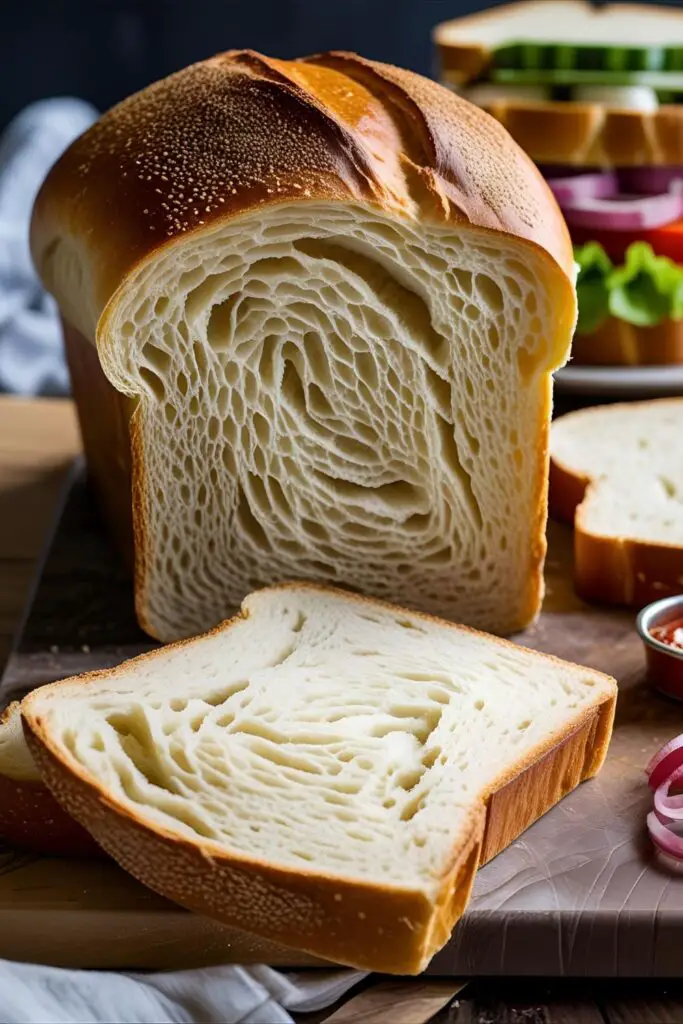 Close-up slice of sourdough bread with airy crumb and light tanginess