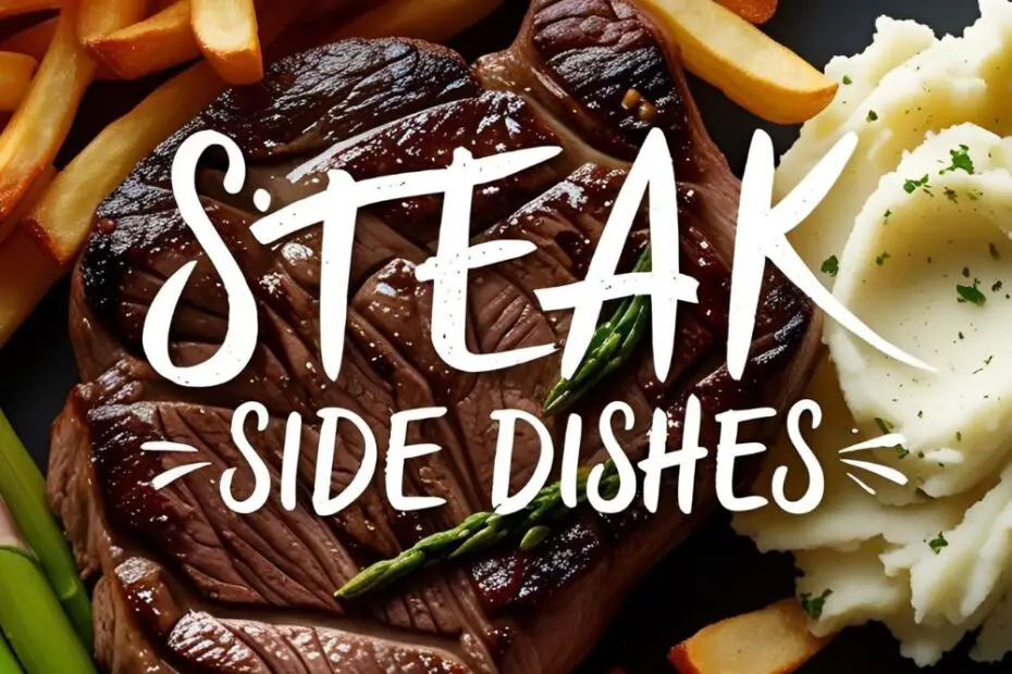 Steak dinner plate with fries, asparagus and mashed potatoes