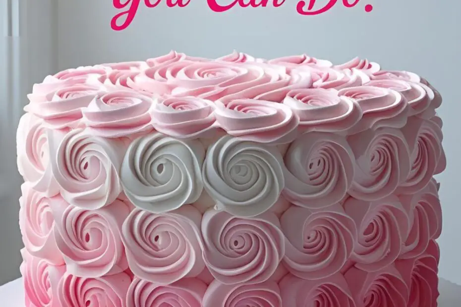 A beautiful pink ombre rosette cake with the text overlay "Buttercream Cake Designs You CAN Do!".