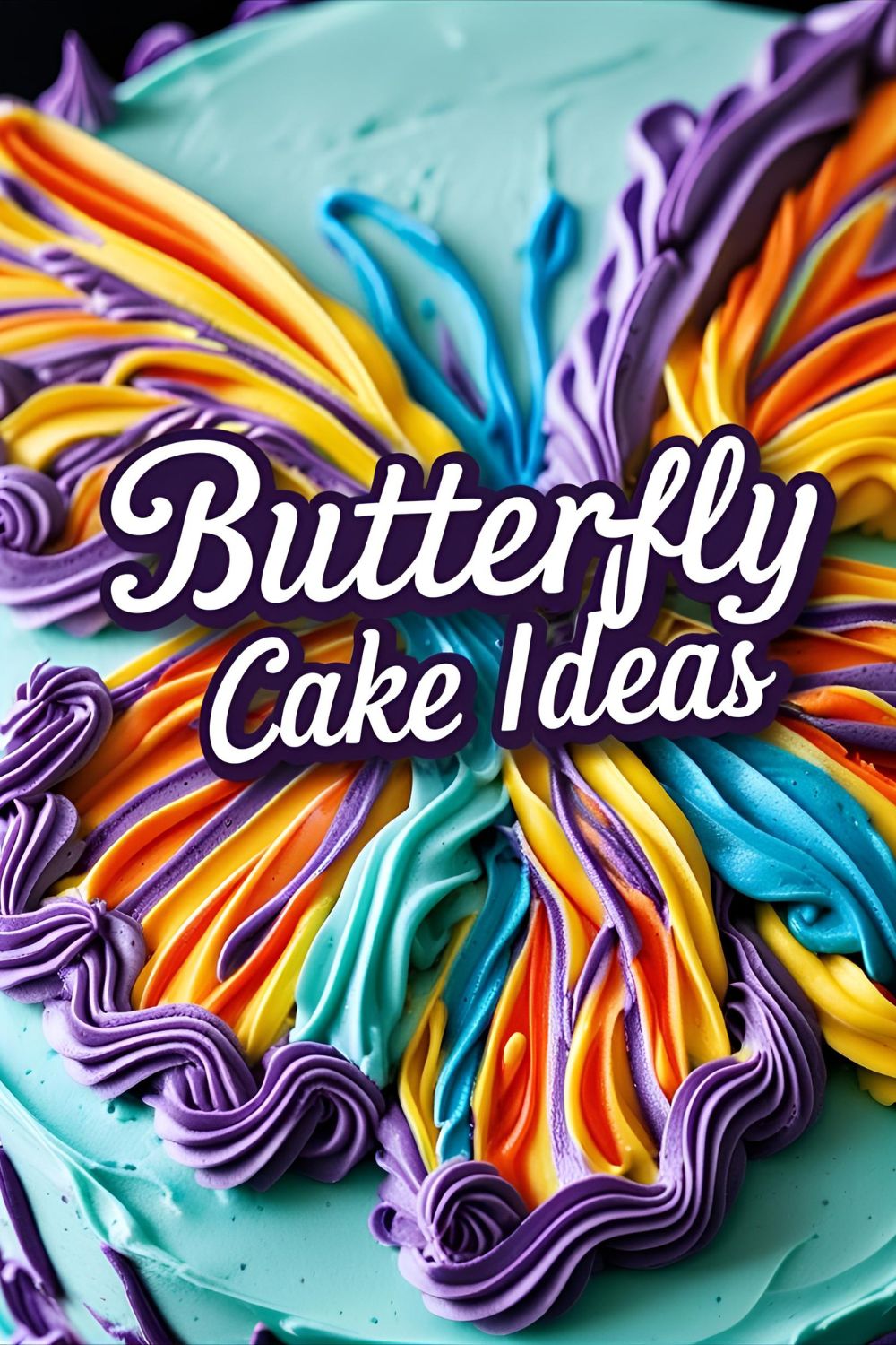 Bright butterfly cake with piped wings and glitter for a party cake idea