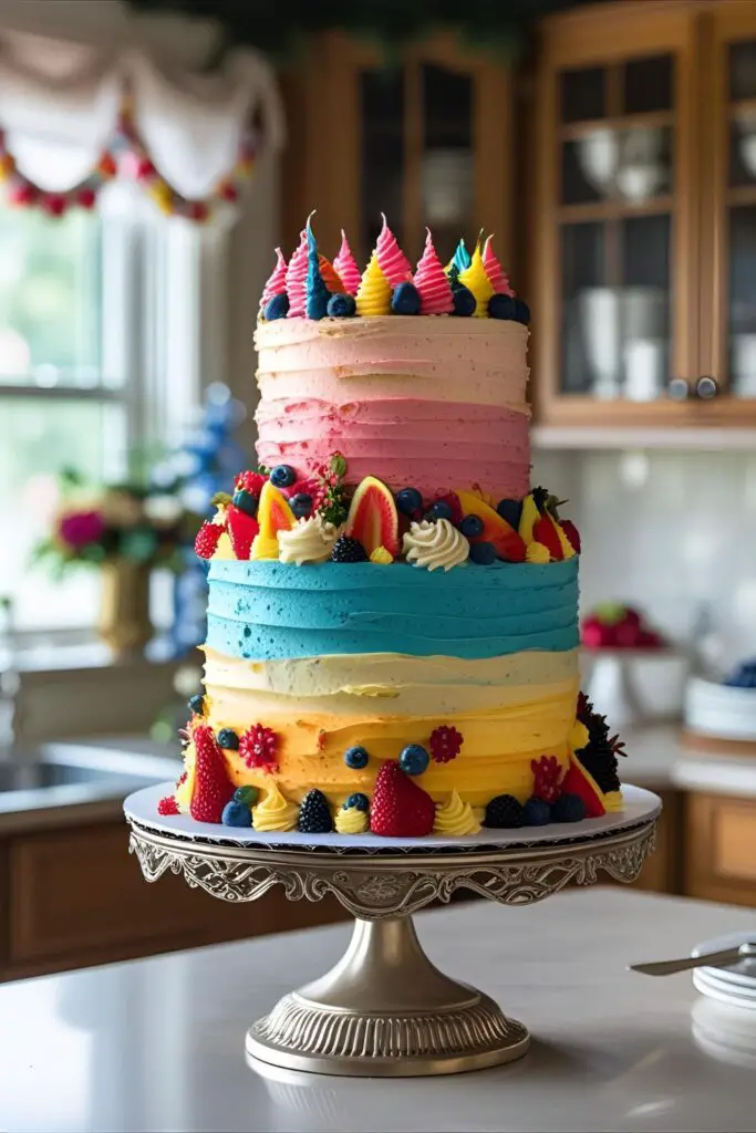 Styled Christmas cake with candy cane and holly