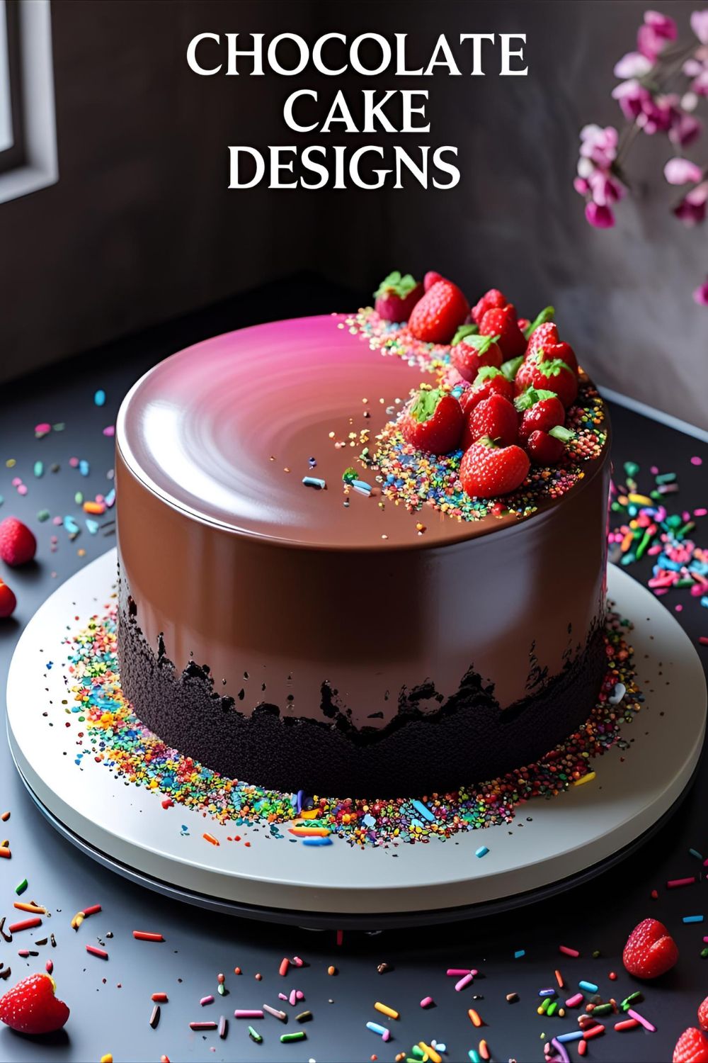 Ombre and drip chocolate cake with piped decorations