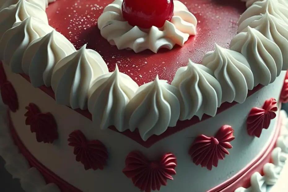 A vintage-style Lana Del Rey heart cake with elaborate piping and a cherry on top. Text overlay reads: "Summertime Sadness".