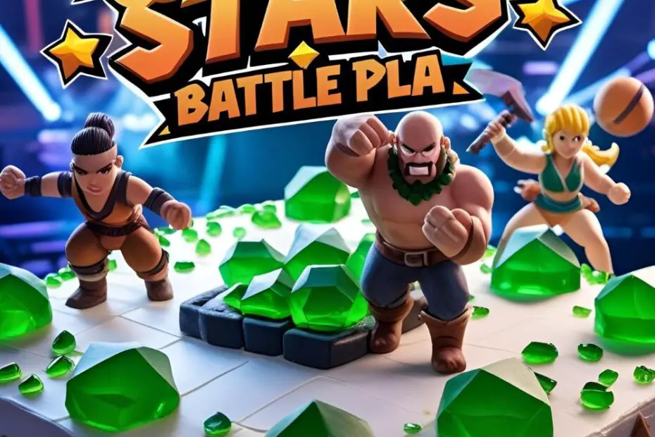 A fun, action-packed Brawl Stars themed cake with the text overlay "The Ultimate Brawl Stars Cake BATTLE PLAN!".