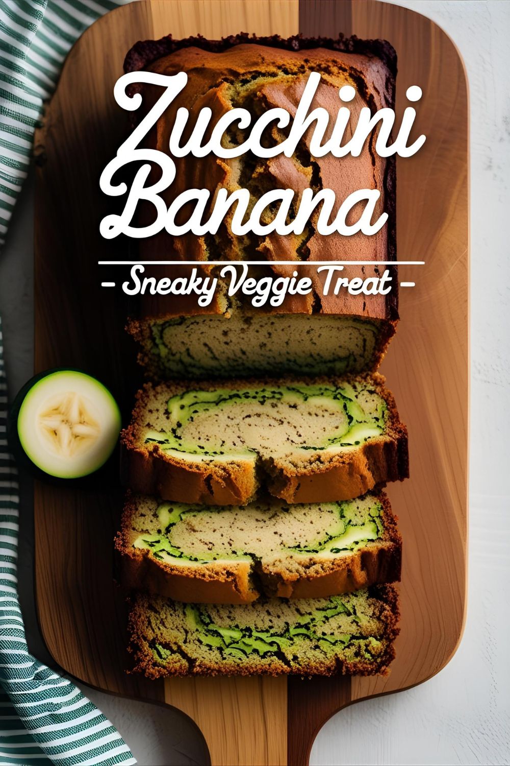 Sliced zucchini banana bread loaf showing crumb.