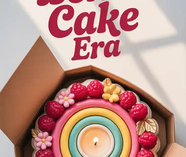 A Pinterest pin with the text "In My Bento Cake Era" over a photo of a cute, pastel-colored bento cake in a takeout box.